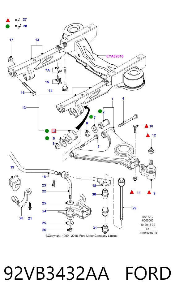 Silentblock przedniego wahacza dolnego 92VB3432AA Ford