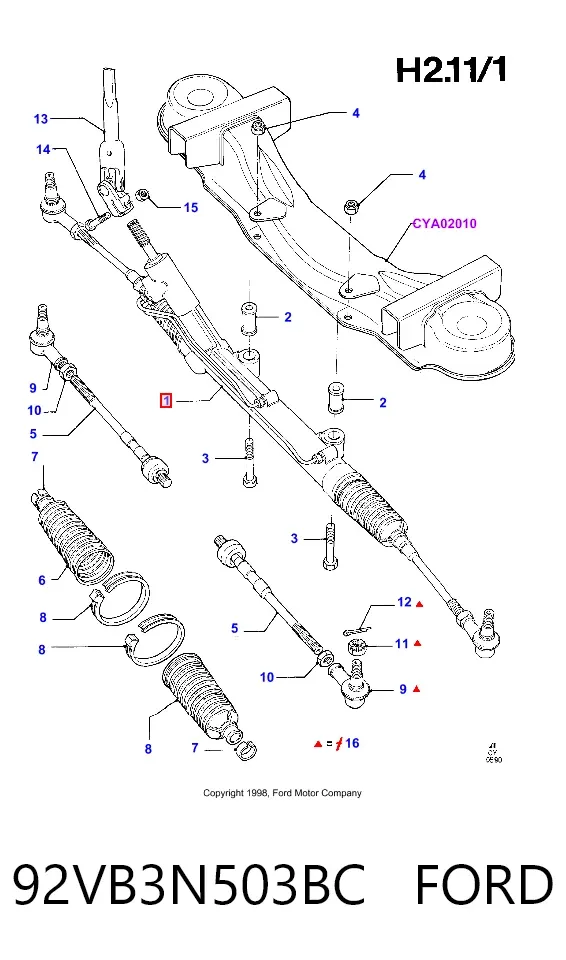 Listwa kierownicza (maglownica) 92VB3N503BC Ford