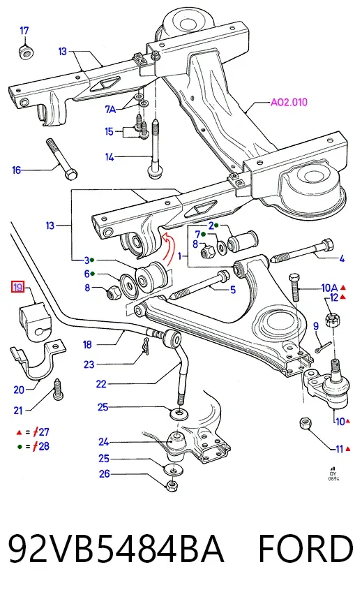 Tuleja stabilizatora przedniego 92VB5484BA Ford