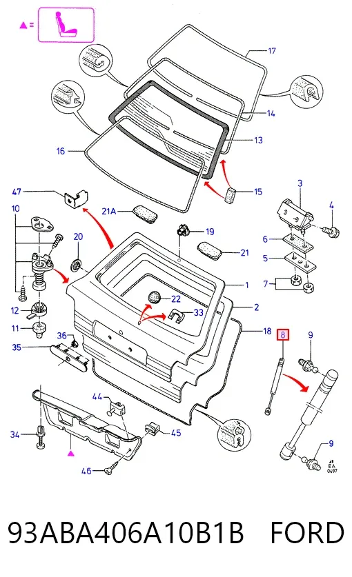 Amortyzator klapy bagażnika (3/5 drzwi-tylnych) 93ABA406A10B1B Ford