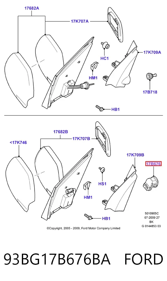 Sterownik lusterek bocznych, na drzwi 93BG17B676BA Ford