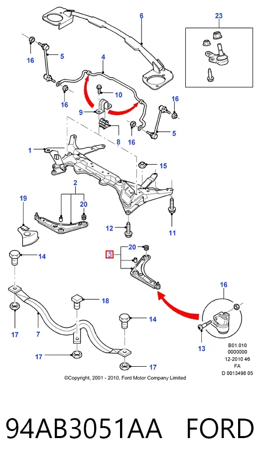 Wahacz zawieszenia przedniego dolny lewy 94AB3051AA Ford
