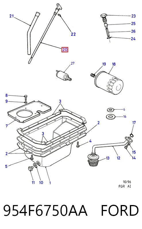 Bagnet poziomu oleju w silniku 954F6750AA Ford