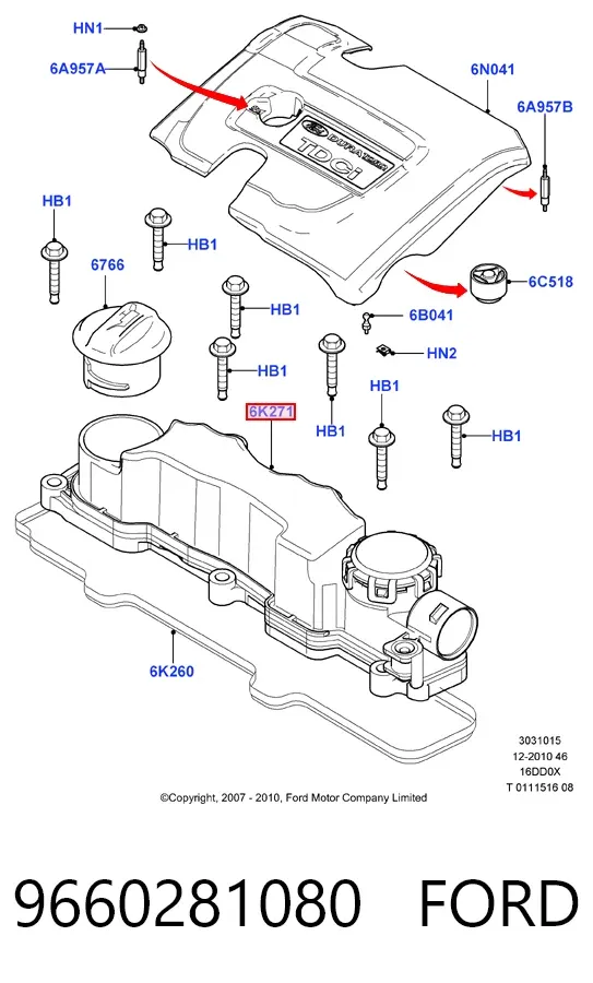 Pokrywa zaworowa 9660281080 Ford