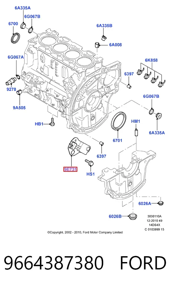 Czujnik położenia wału korbowego 9664387380 Ford
