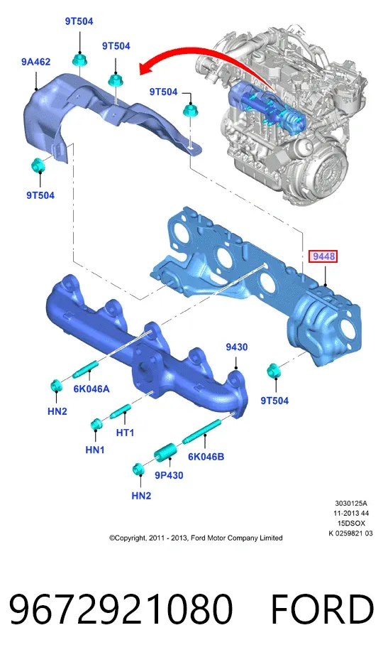 Uszczelka kolektora wydechowego 9672921080 Ford