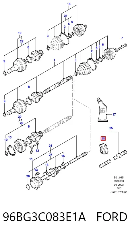 Łożysko podwieszane półosi przedniej 96BG3C083E1A Ford