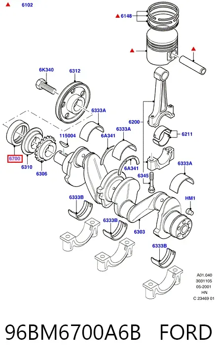 Uszczelniacz wału korbowego przedni 96BM6700A6B Ford