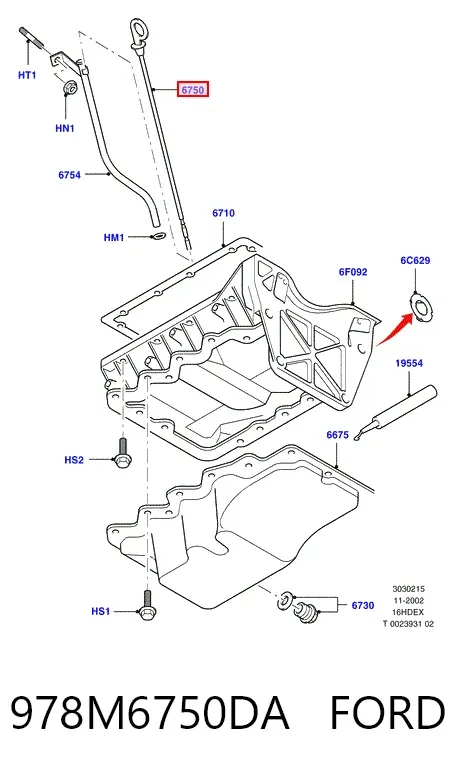 Bagnet poziomu oleju w silniku 978M6750DA Ford