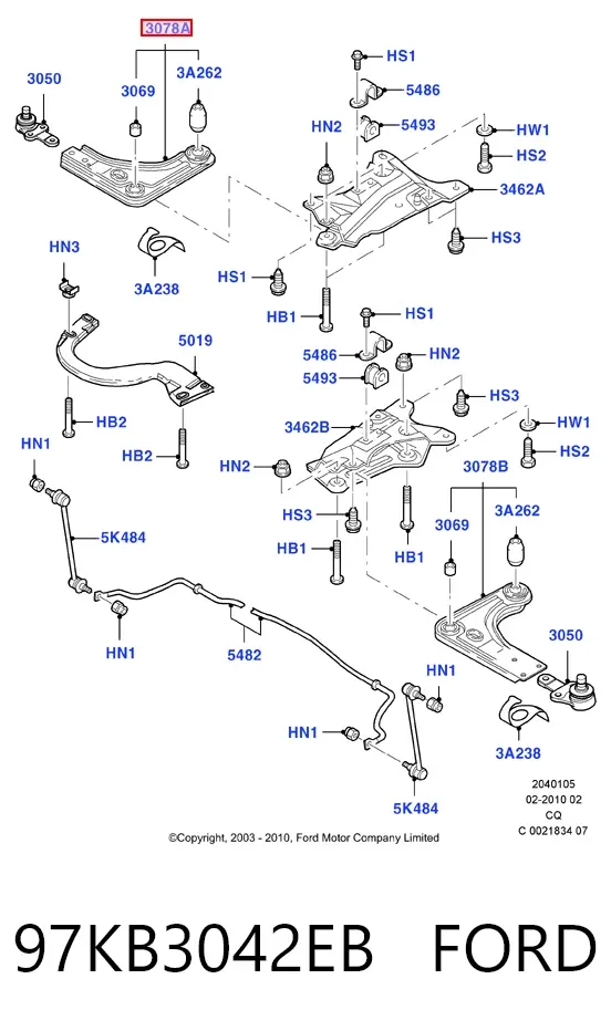 Wahacz zawieszenia przedniego dolny prawy 97KB3042EB Ford