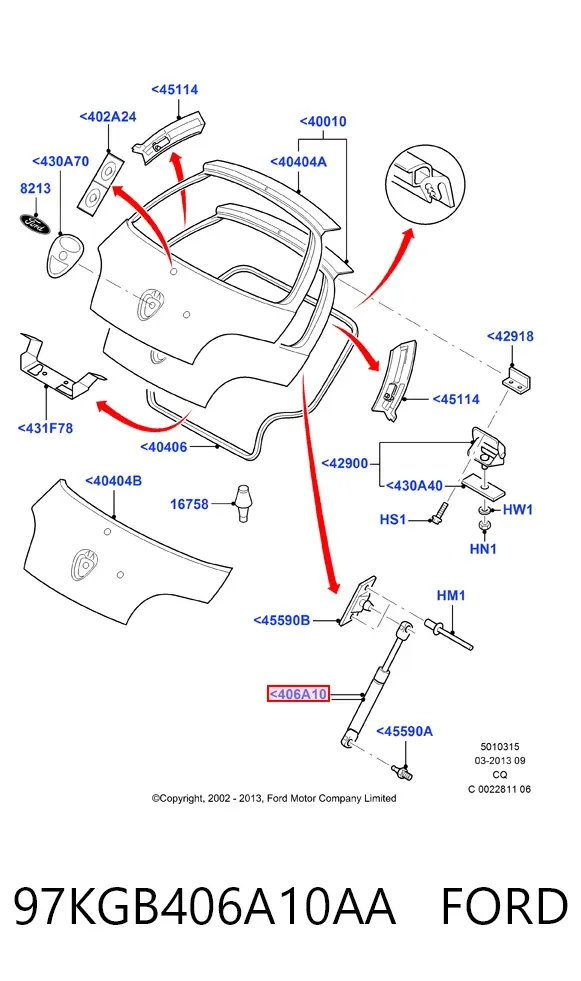 Amortyzator klapy bagażnika (3/5 drzwi-tylnych) 97KGB406A10AA Ford