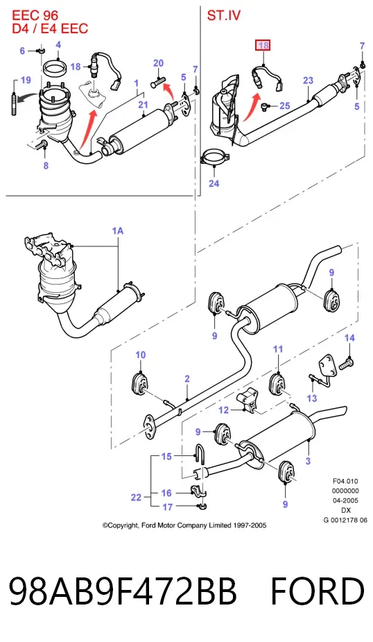 Sonda lambda, czujnik tlenu 98AB9F472BB Ford