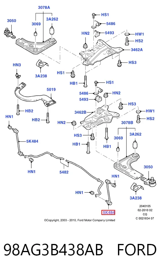 Łącznik stabilizatora przedniego 98AG3B438AB Ford