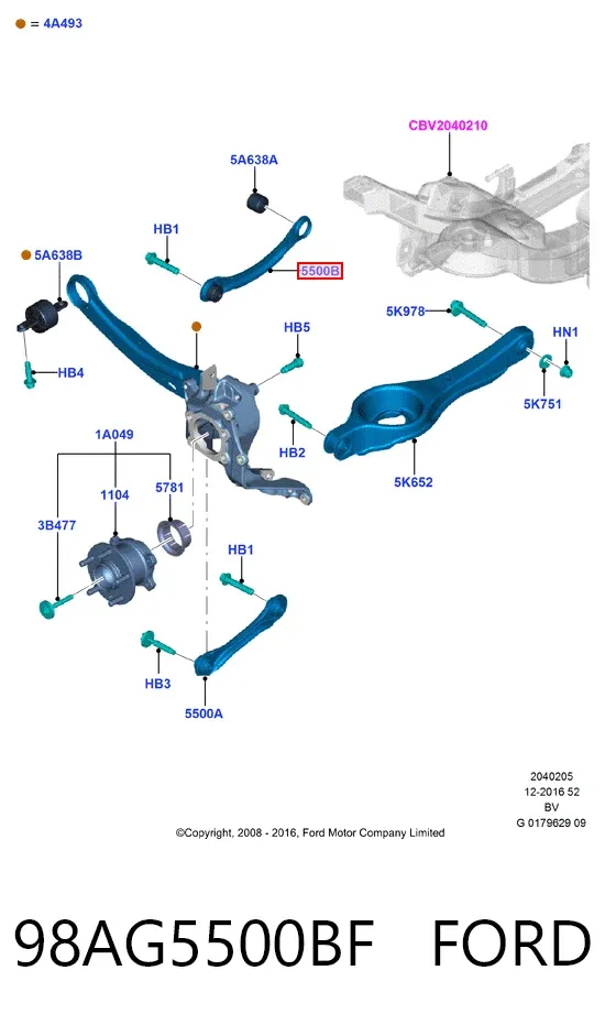Wahacz zawieszenia tylnego górny lewy/prawy 98AG5500BF Ford