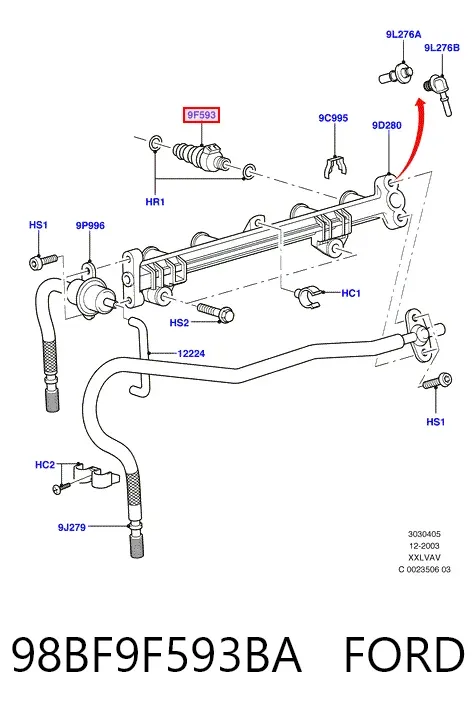 Wtryskiwacz paliwa 98BF9F593BA Ford