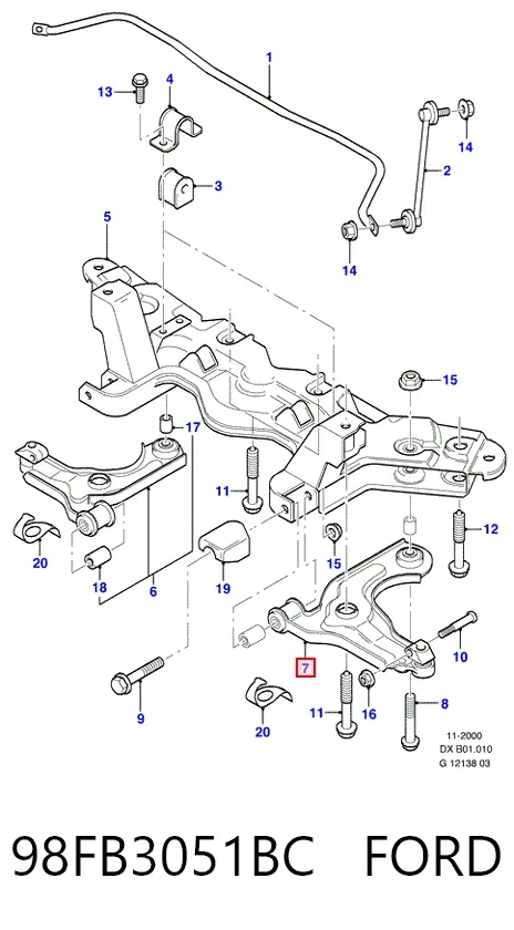 Wahacz zawieszenia przedniego dolny lewy 98FB3051BC Ford