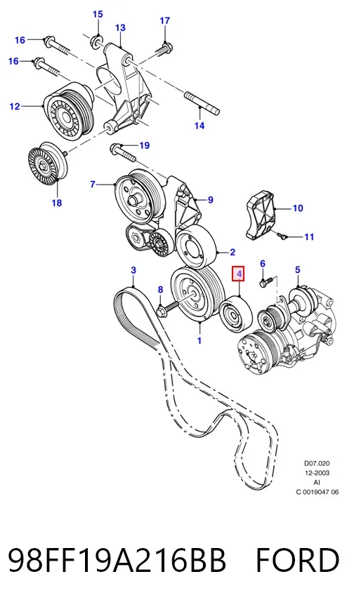 Rolka prowadząca, kierunkowa paska napędowego 98FF19A216BB Ford