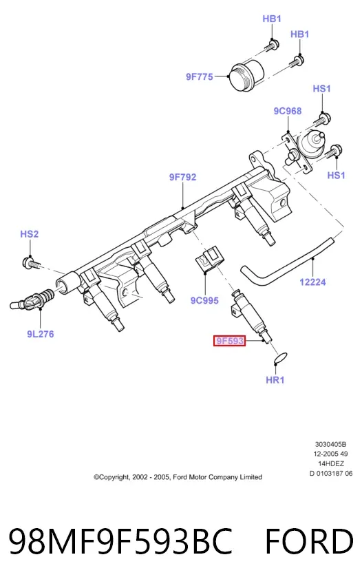 Wtryskiwacz paliwa 98MF9F593BC Ford