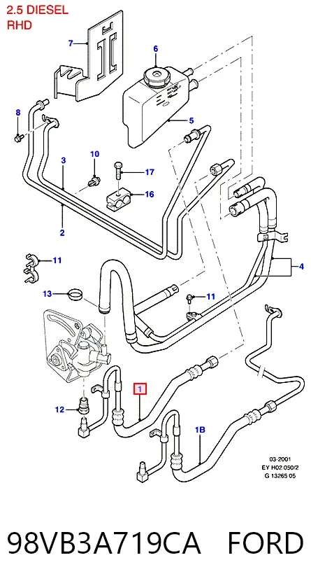 Przewód hydraulicznego układu wspomagania wysokiego ciśnienia, od pompy do maglownicy (mechanizmu) 98VB3A719CA Ford