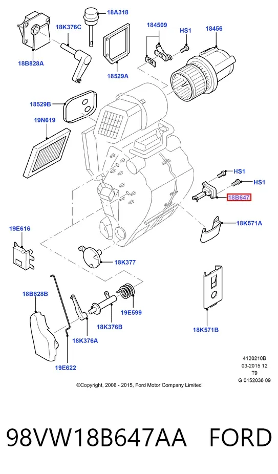 Rezystor wentylatora nagrzewnicy (ogrzewacza kabiny) 98VW18B647AA Ford