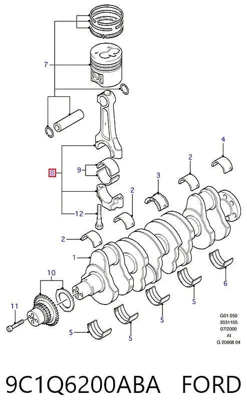 Korbowód tłoka silnika 9C1Q6200ABA Ford