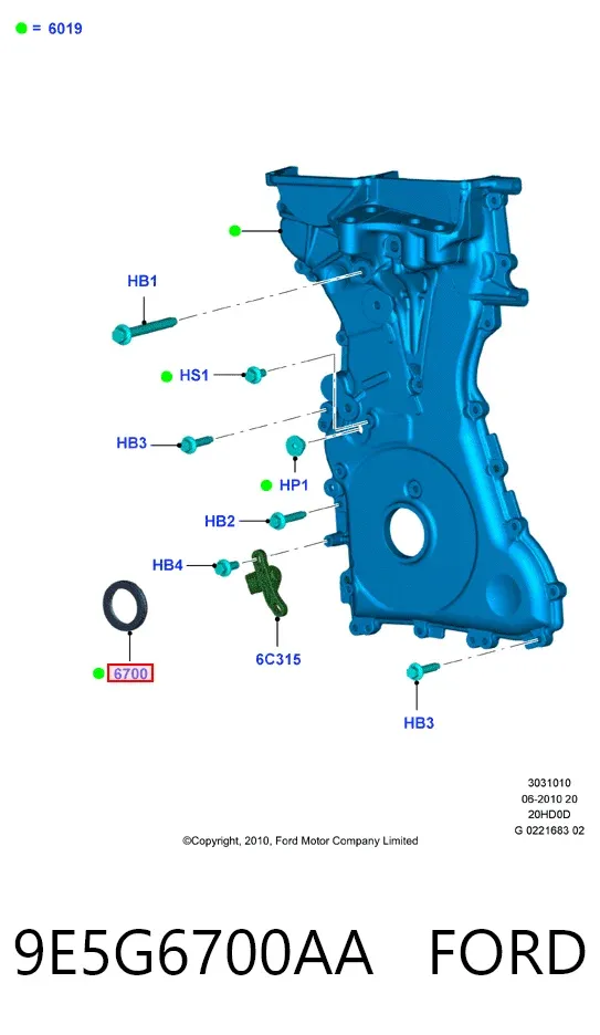 Uszczelniacz wału korbowego przedni 9E5G6700AA Ford