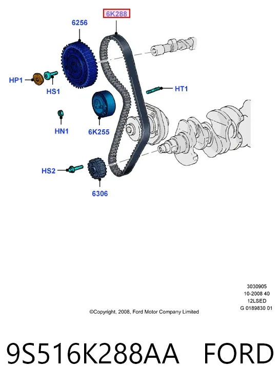 Pasek rozrządu 9S516K288AA Ford
