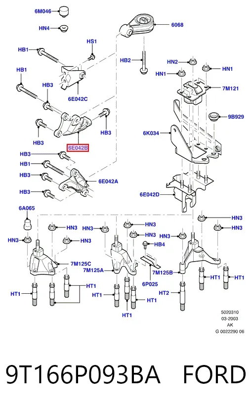 Wspornik poduszki skrzyni biegów prawy 9T166P093BA Ford
