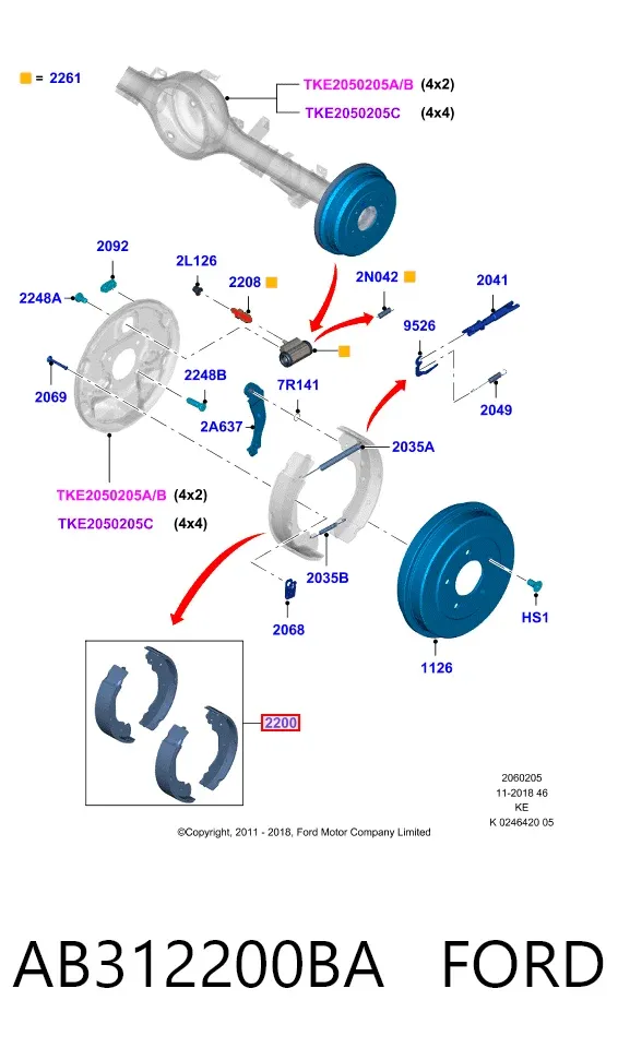 Klocki hamulcowe tylne bębnowe AB312200BA Ford