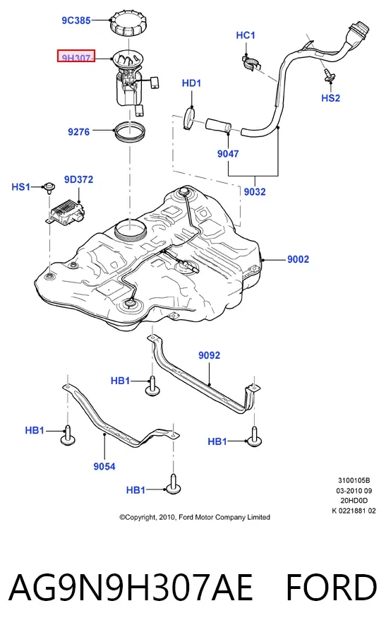 Moduł pompy paliwowej z czujnikiem poziomu paliwa AG9N9H307AE Ford