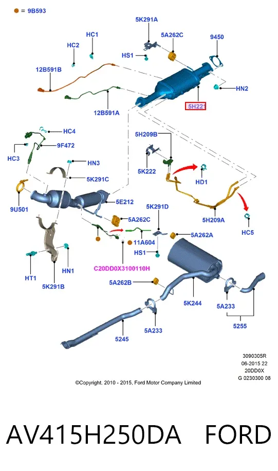 Filtr cząstek stałych układu wydechowego AV415H250DA Ford