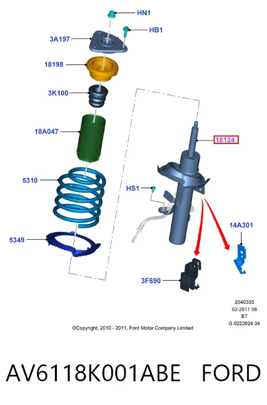 Amortyzator przedni lewy AV6118K001ABE Ford
