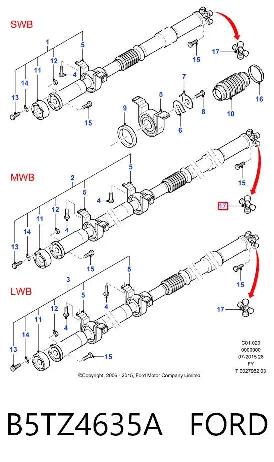 Krzyżak wału Cardana tylnego B5TZ4635A Ford