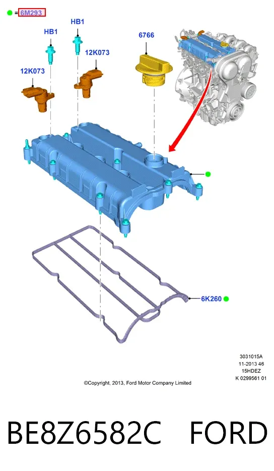 Pokrywa zaworowa BE8Z6582C Ford