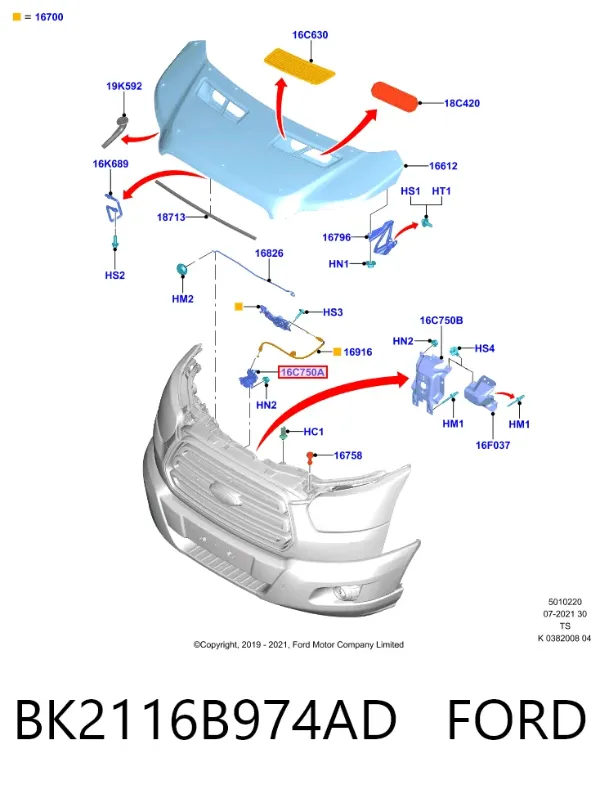 Zamek maski BK2116B974AD Ford