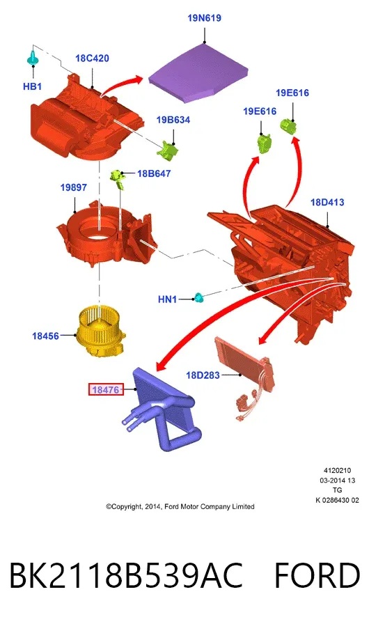Chłodnica nagrzewnicy (ogrzewacza) BK2118B539AC Ford