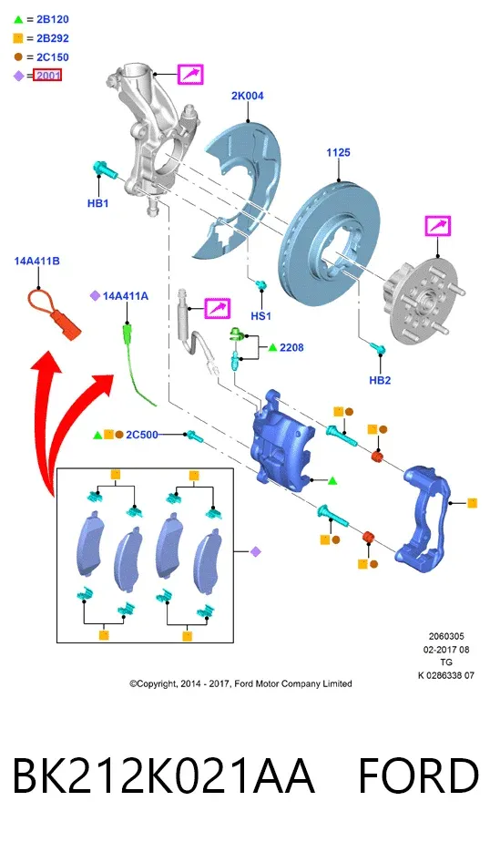 Klocki hamulcowe przednie tarczowe BK212K021AA Ford