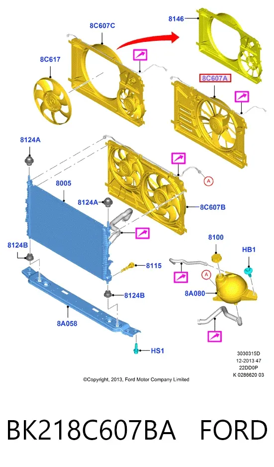 Dyfuzor chłodnicy, w komplecie z silnikiem i wirnikiem BK218C607BA Ford