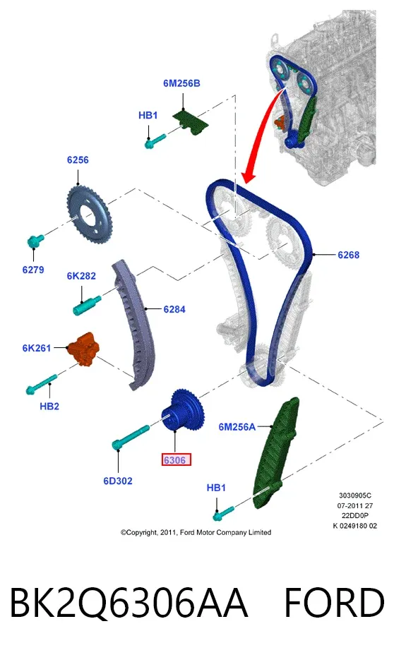 Koło zębate walcowe napędu wałka rozrządu BK2Q6306AA Ford