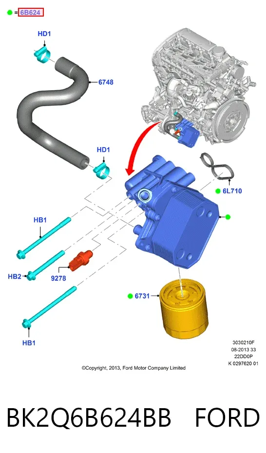 Chłodnica oleju, pod filtrem BK2Q6B624BB Ford