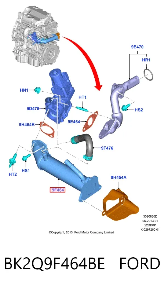 Chłodnica układu recyrkulacji spalin EGR BK2Q9F464BE Ford