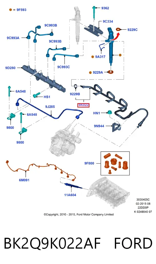 Rurka paliwa, zwrotna od wtryskiwaczy BK2Q9K022AF Ford