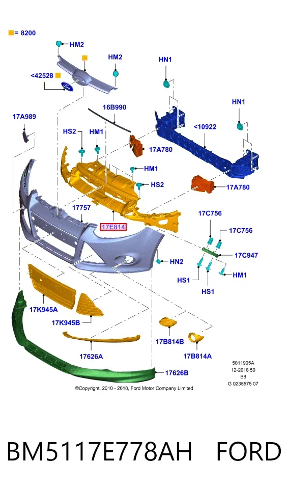 Wspornik zderzaka przedniego środkowy BM5117E778AH Ford