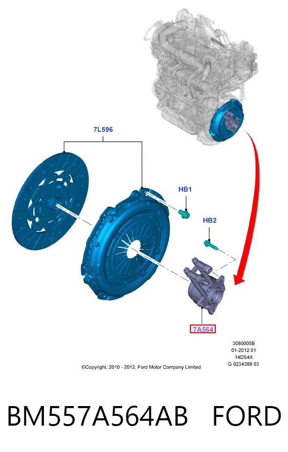 Cylinder roboczy sprzęgła (wysprzęglik) w komplecie z łożyskiem wyciskowym BM557A564AB Ford