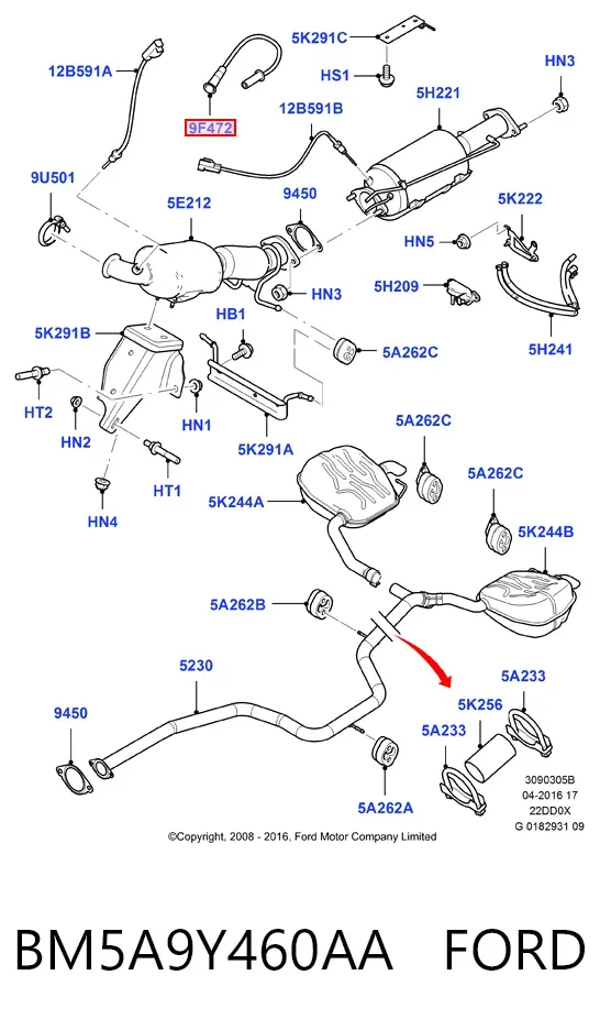 Sonda lambda, czujnik tlenu BM5A9Y460AA Ford