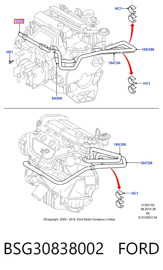 Przewód (króciec) układu chłodzenia BSG30838002 Ford