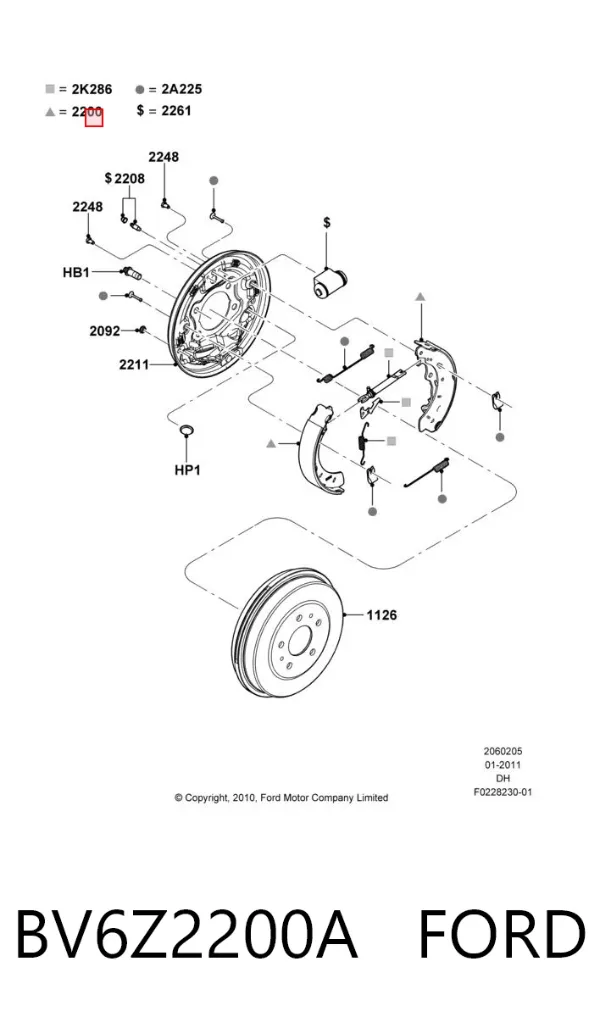 Klocki hamulcowe tylne bębnowe BV6Z2200A Ford