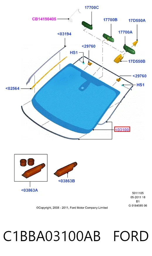 Szyba przednia C1BBA03100AB Ford
