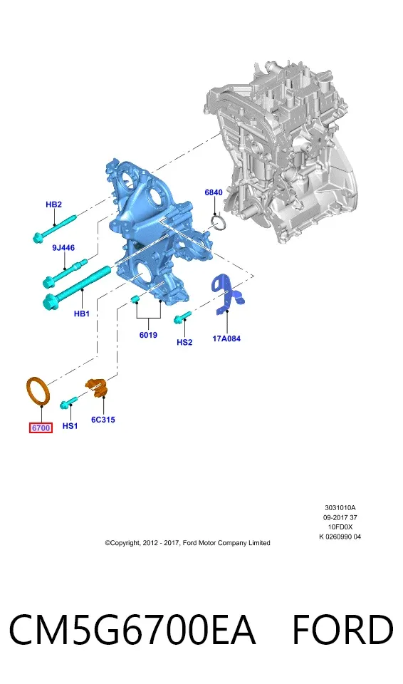 Uszczelniacz wału korbowego przedni CM5G6700EA Ford