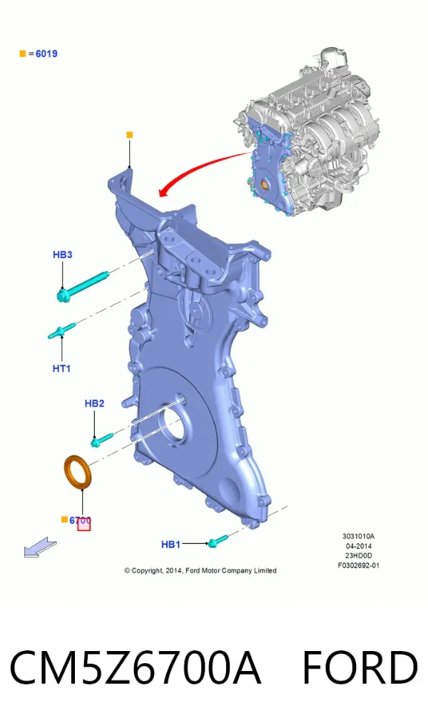 Uszczelniacz wału korbowego przedni CM5Z6700A Ford